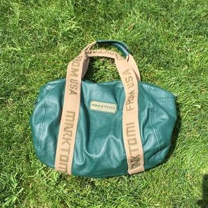 Marktomi Green Leather and Burlap Bag